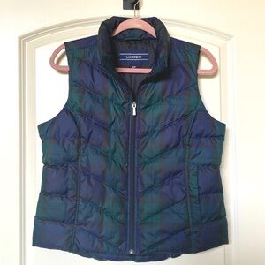 Lands' End Tartan Plaid Puffer Down Vest Women’s S Equestrian Academia preppy